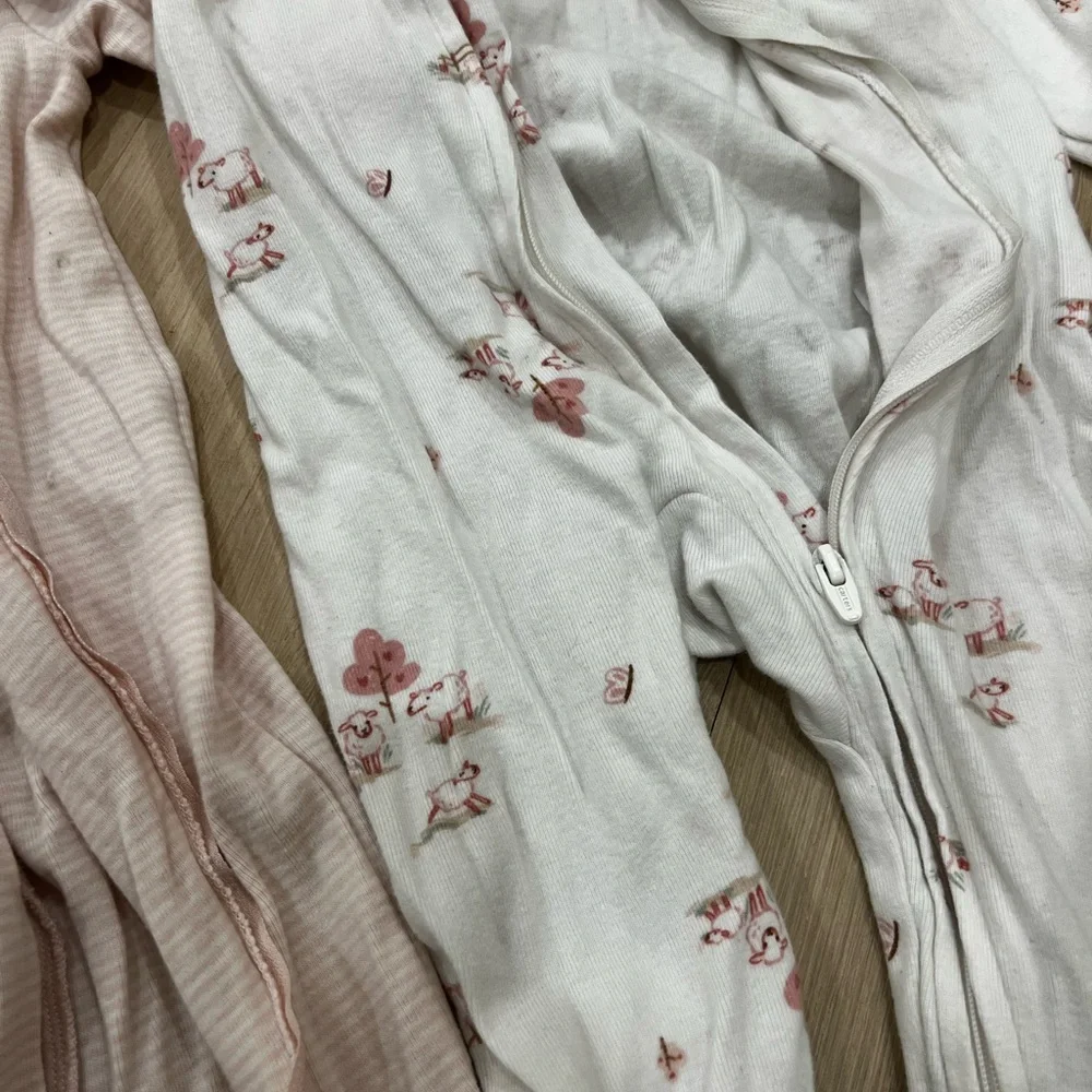 Carter's Light Pink & White Striped Baby Footed Zipper Romper